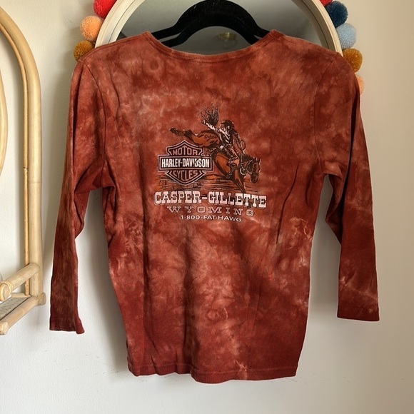 Vintage Harley Davidson Cowgirl Wyoming Quarter Sleeve V Neck Top 2000 Y2K - Picture 4 of 5